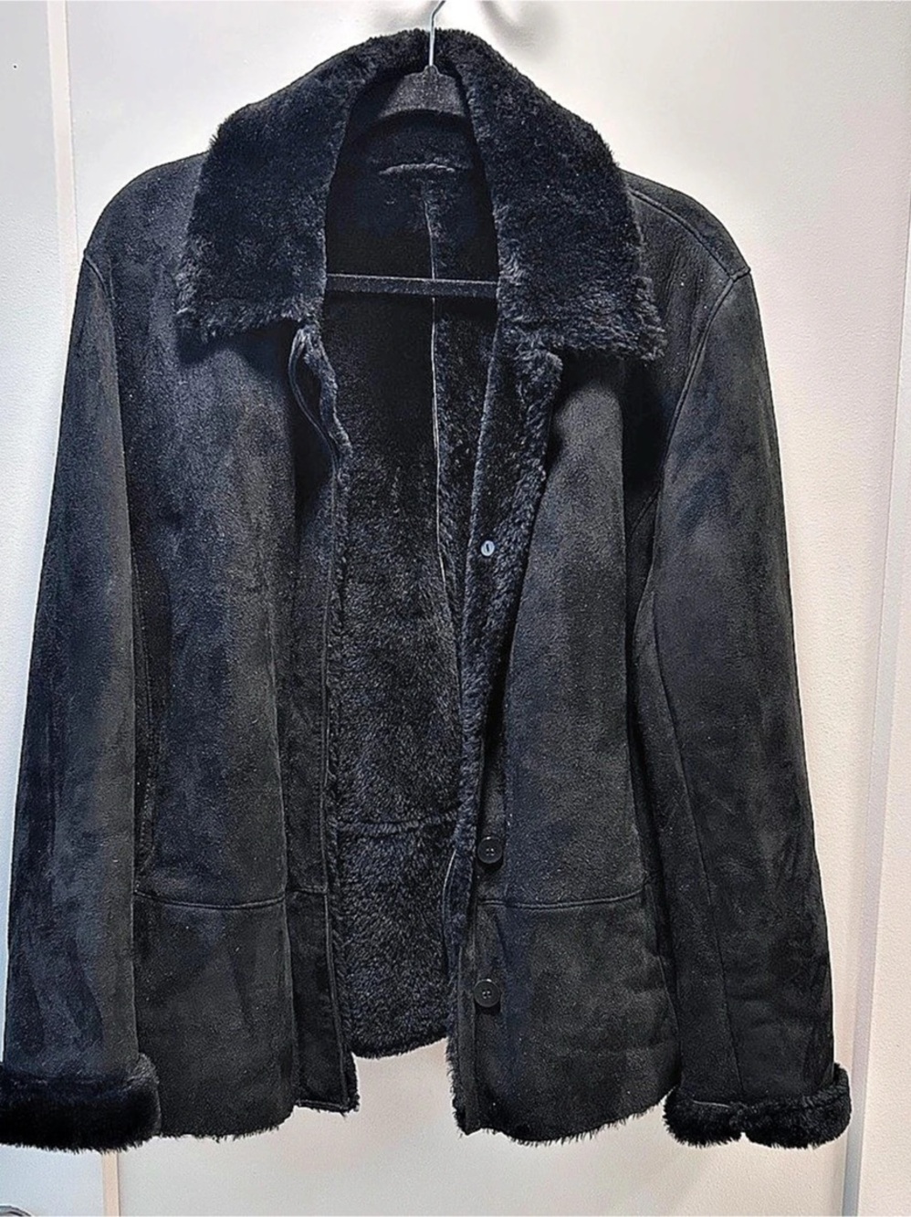 Barneys New York Black Shearling Vintage Jacket Size Medium